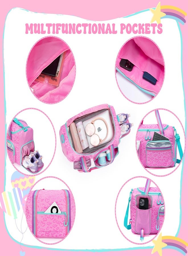 Oruiji Girls Duffel Bag With Wheels - Travel Overnight Bag for Kids With Toiletry Bag, Rolling Dance Duffle With Shoe Compartment - Image 5